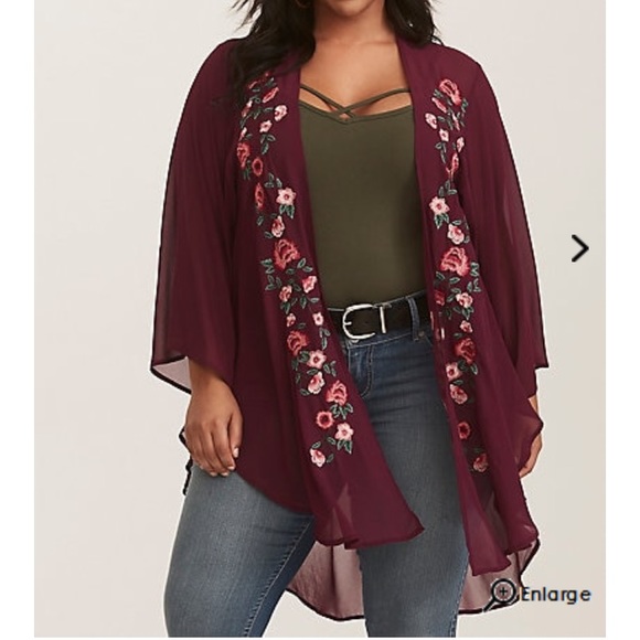 torrid Tops - NWT Torrid 1X/2X Burgundy Embroidered Kimono